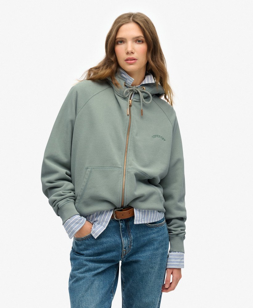 moletom com capuz e zíper oversized essential logo raglan na cor verde lírio