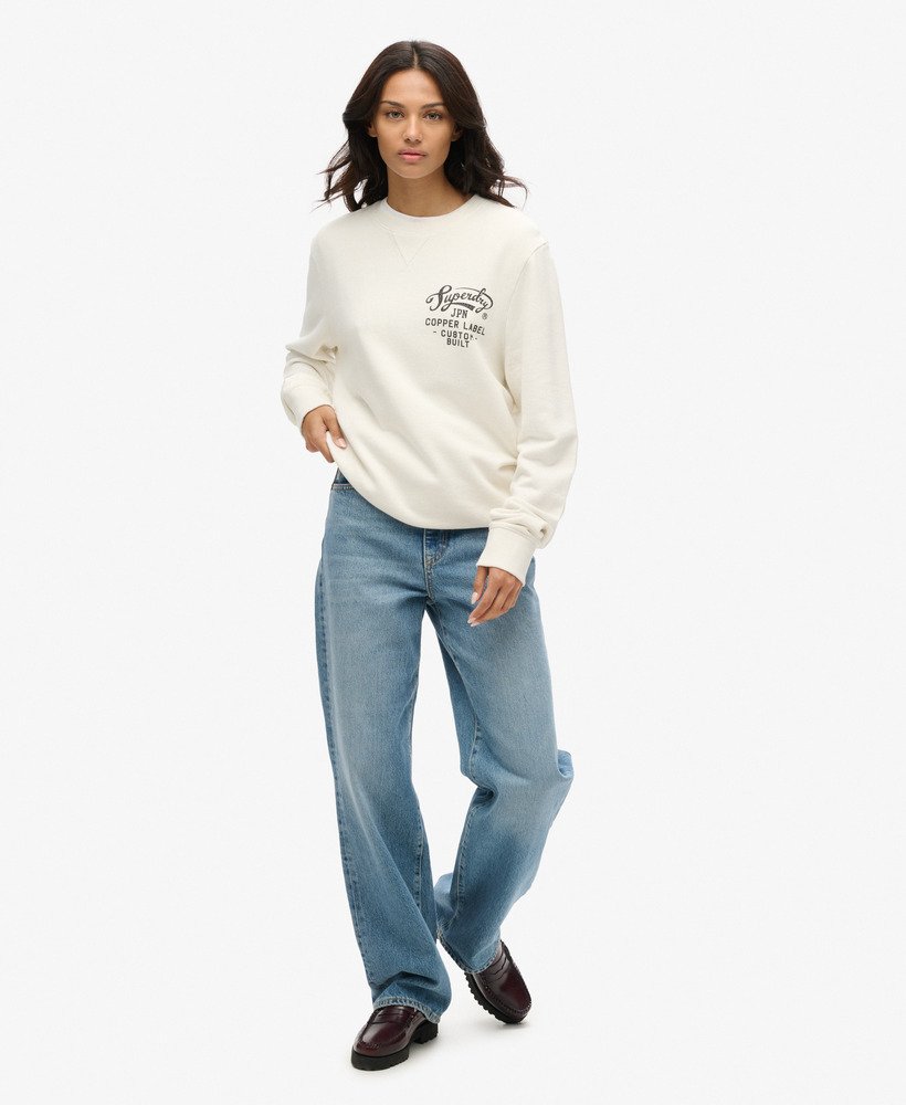 moletom oversized copper label com estampa gráfica na cor creme