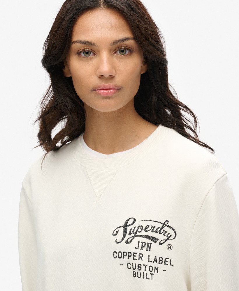 moletom oversized copper label com estampa gráfica na cor creme