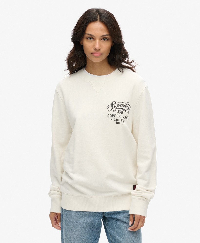 moletom oversized copper label com estampa gráfica na cor creme