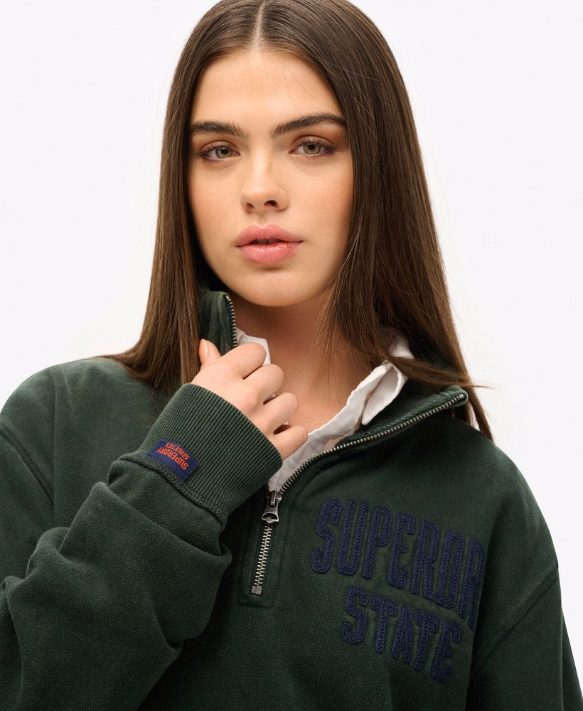 Suéter Henley vintage esportivo oversized com zíper