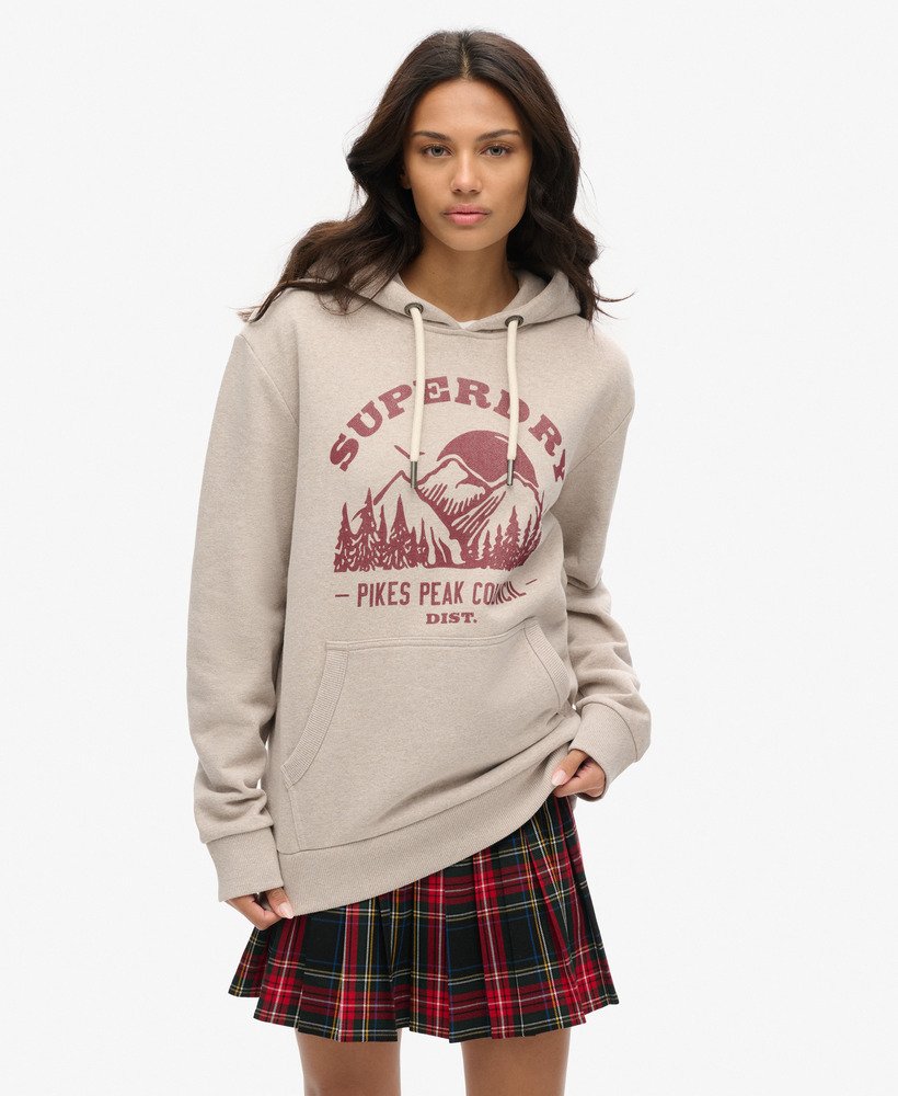 moletom oversized com capuz estampado para atividades ao ar livre na cor bege mesclado lavin.