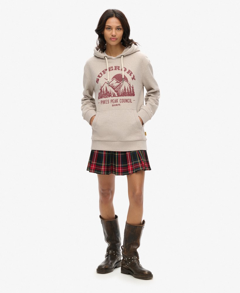 moletom oversized com capuz estampado para atividades ao ar livre na cor bege mesclado lavin.
