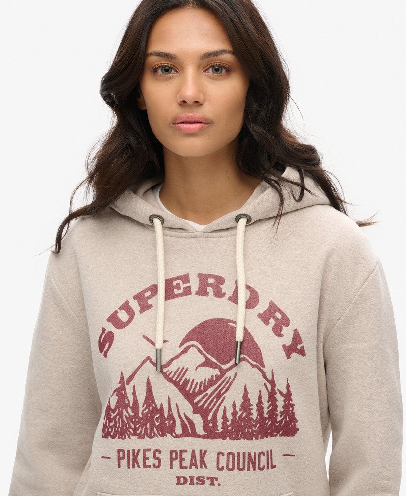 moletom oversized com capuz estampado para atividades ao ar livre na cor bege mesclado lavin.