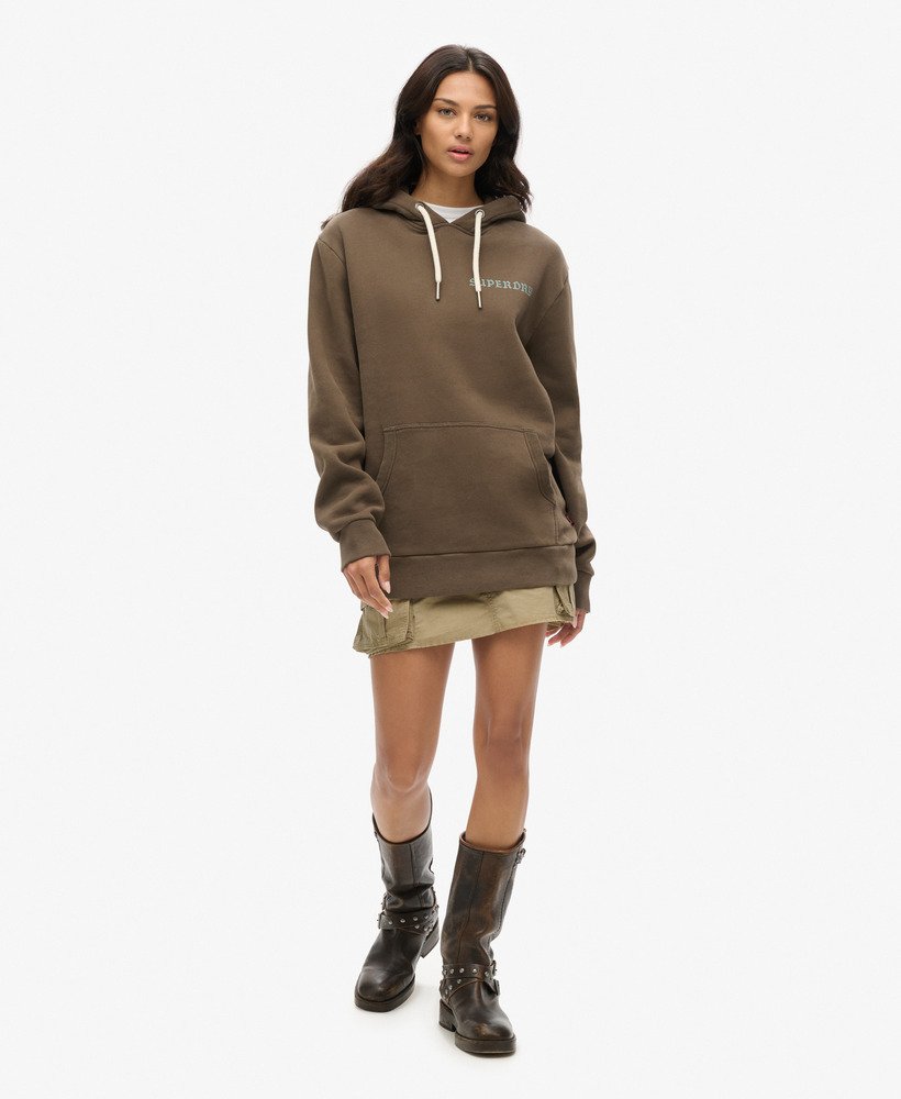 moletom oversized com estampa de tatuagem na cor cáqui escuro.
