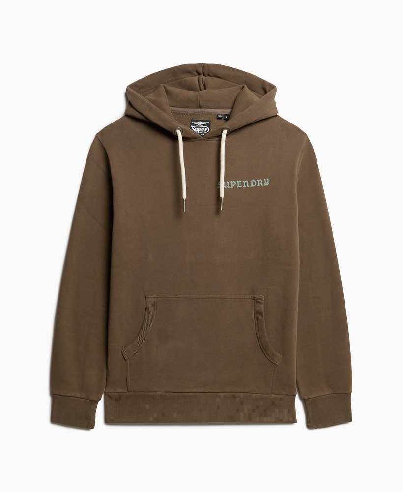 moletom oversized com estampa de tatuagem na cor cáqui escuro.