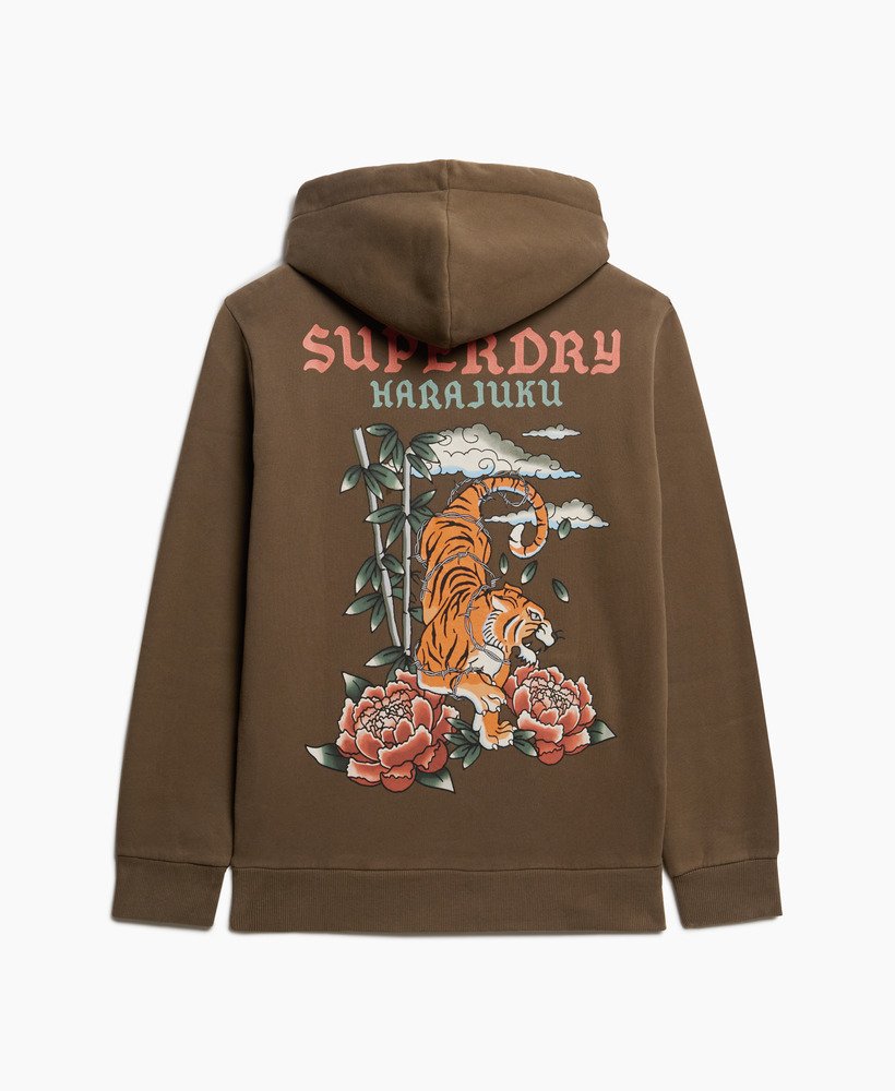 moletom oversized com estampa de tatuagem na cor cáqui escuro.