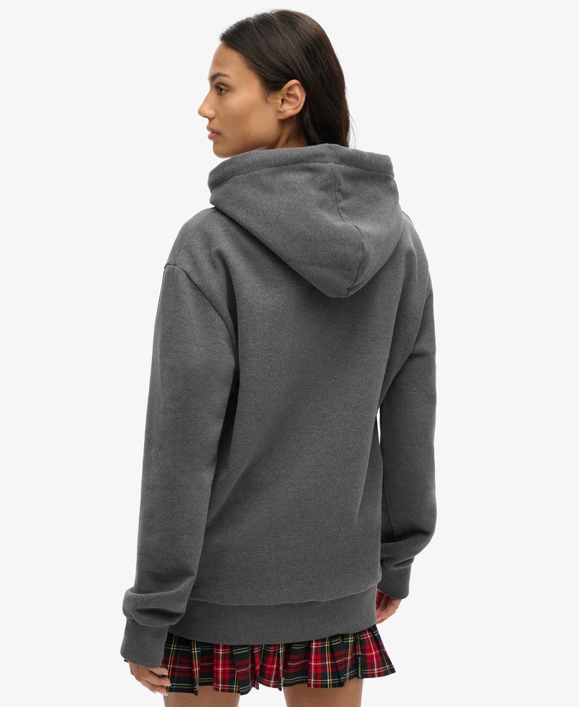 moletom oversized com capuz e estampa para atividades ao ar livre na cor cinza granito mesclado.