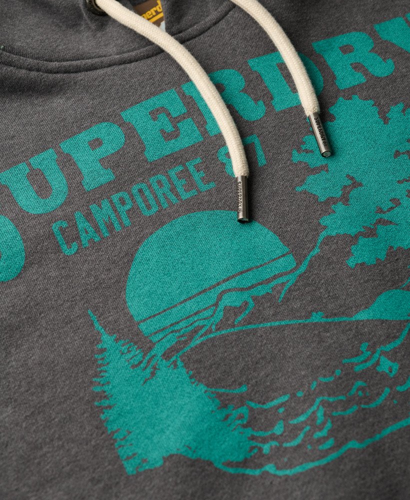 moletom oversized com capuz e estampa para atividades ao ar livre na cor cinza granito mesclado.