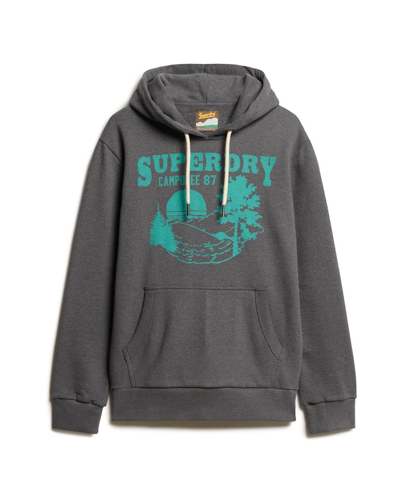 moletom oversized com capuz e estampa para atividades ao ar livre na cor cinza granito mesclado.