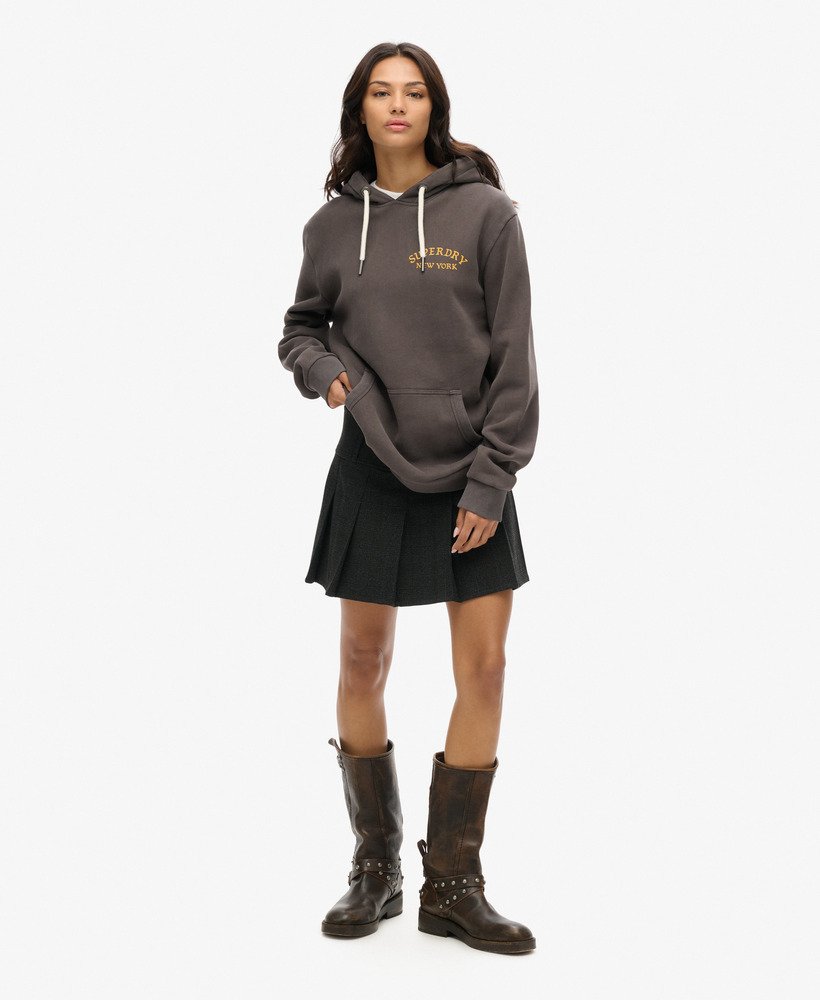 moletom com capuz oversized com estampa de tatuagem nas costas na cor preto vintage