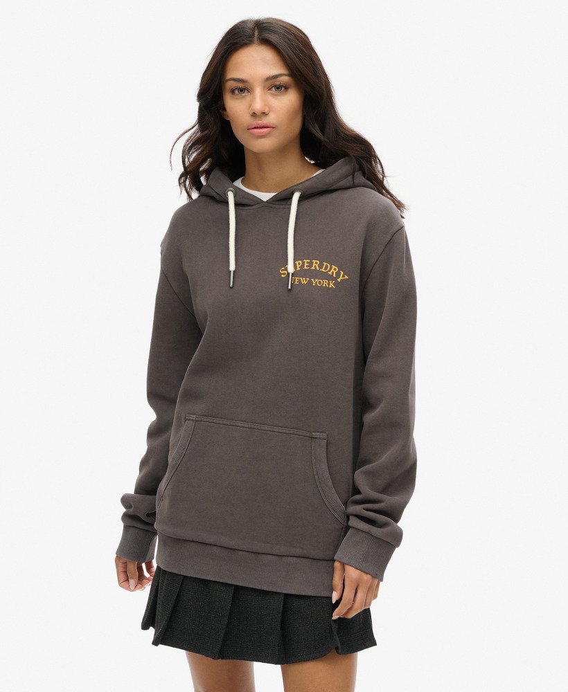 moletom com capuz oversized com estampa de tatuagem nas costas na cor preto vintage
