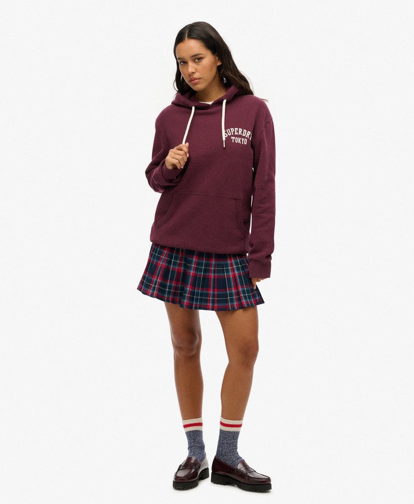 moletom com capuz oversized com estampa de tatuagem nas costas na cor roxa figo