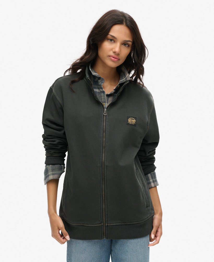 jaqueta esportiva oversized com costura contrastante em preto lavado
