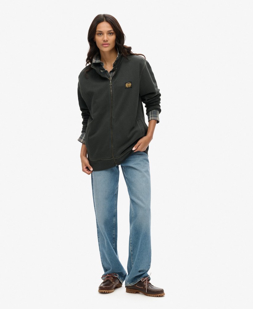 jaqueta esportiva oversized com costura contrastante em preto lavado
