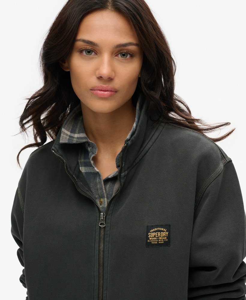 jaqueta esportiva oversized com costura contrastante em preto lavado