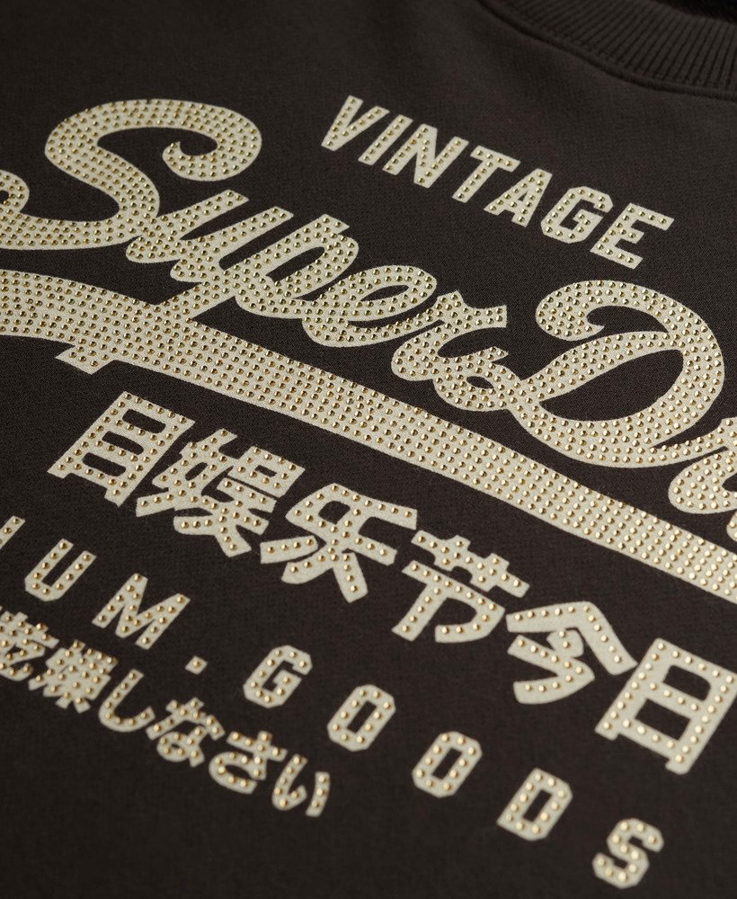 Moletom folgado com gola redonda e logo vintage bordado