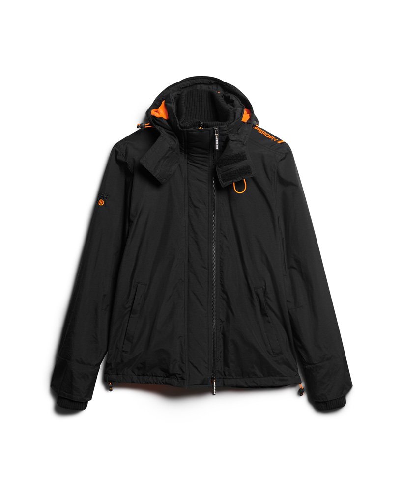 jaqueta corta-vento arctic sd com capuz e zíper frontal na cor pretolaranja fluorescente