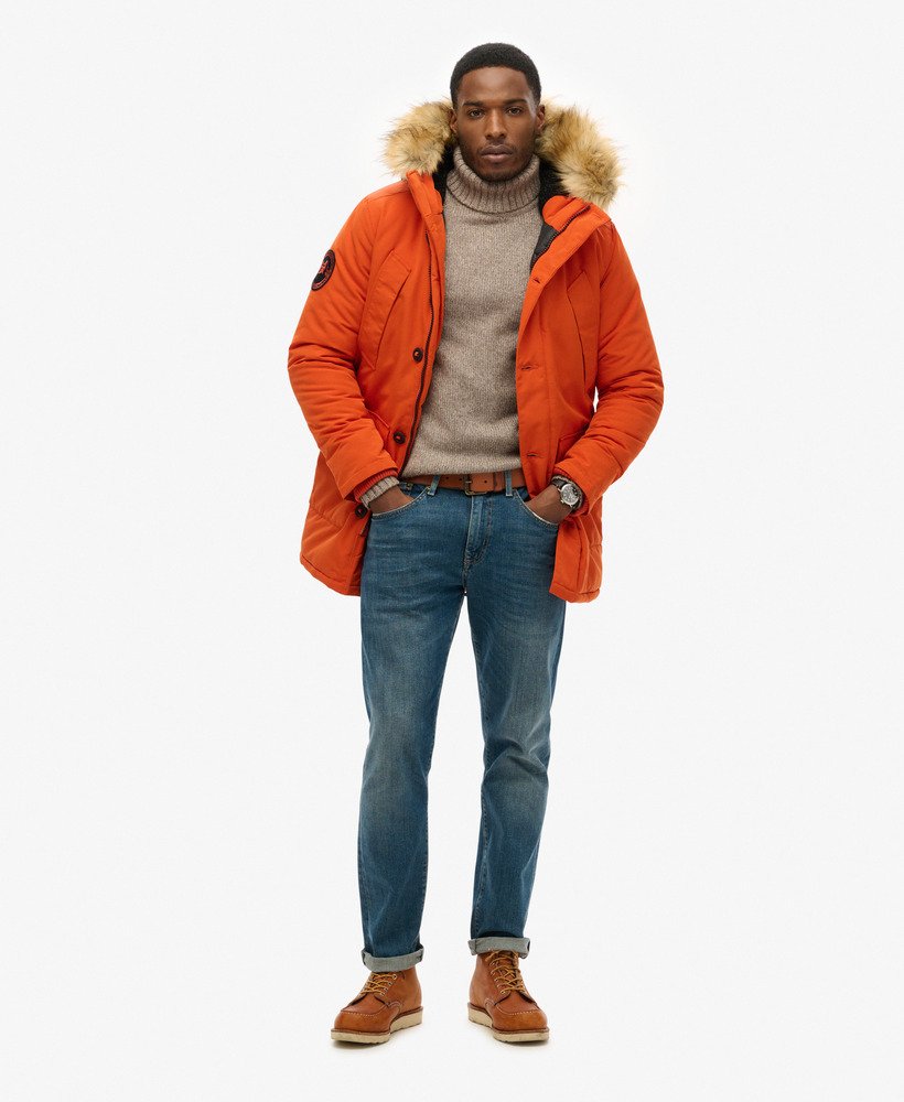 parka com capuz everest em pele sintética cor abóbora.