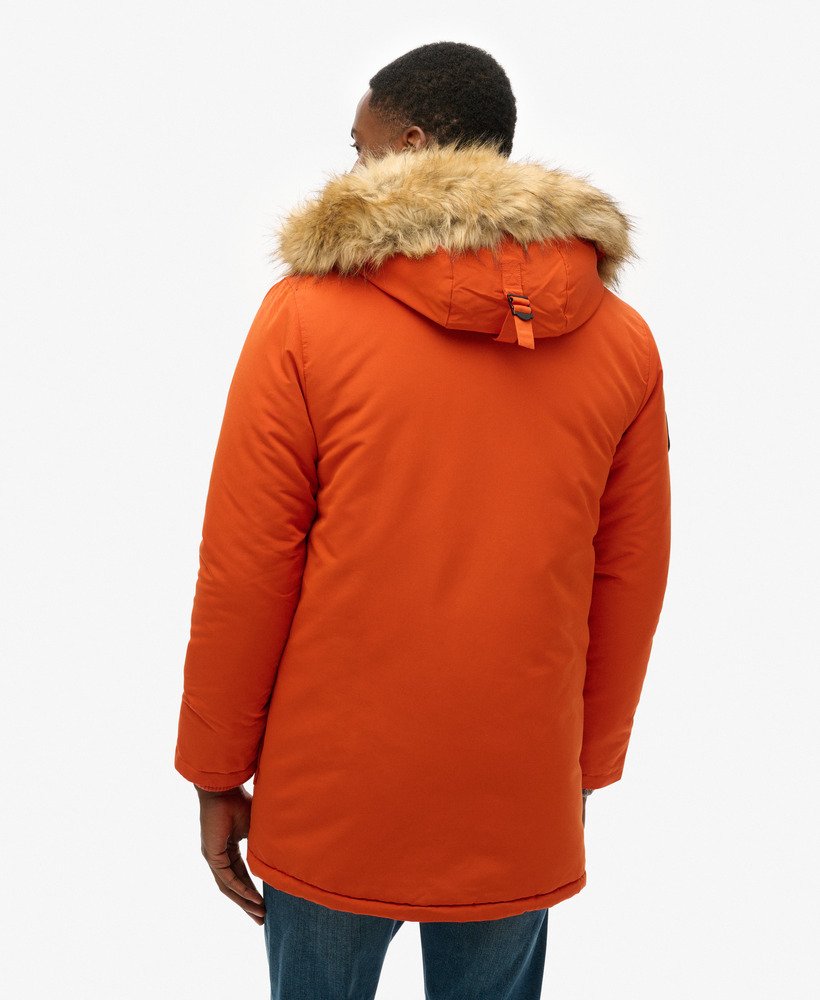 parka com capuz everest em pele sintética cor abóbora.