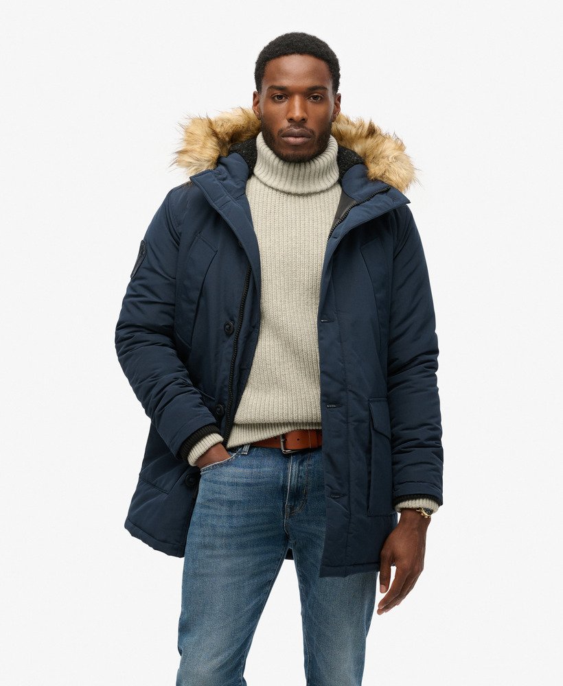 parka com capuz everest em pele sintética na cor nordic chrome navy