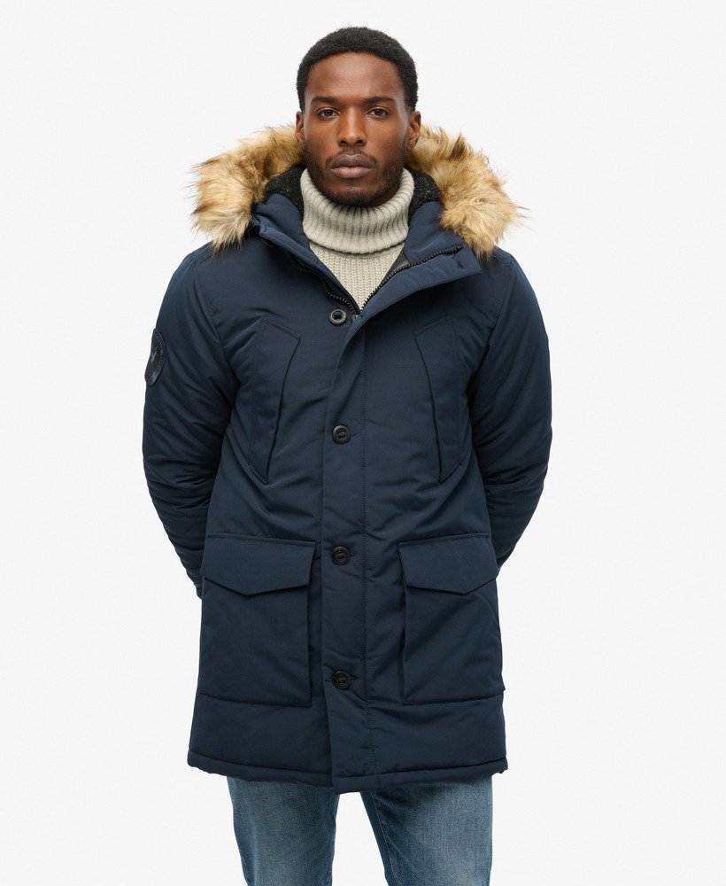 parka com capuz everest em pele sintética na cor nordic chrome navy