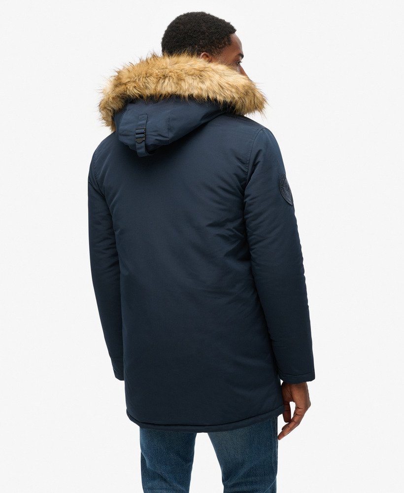 parka com capuz everest em pele sintética na cor nordic chrome navy