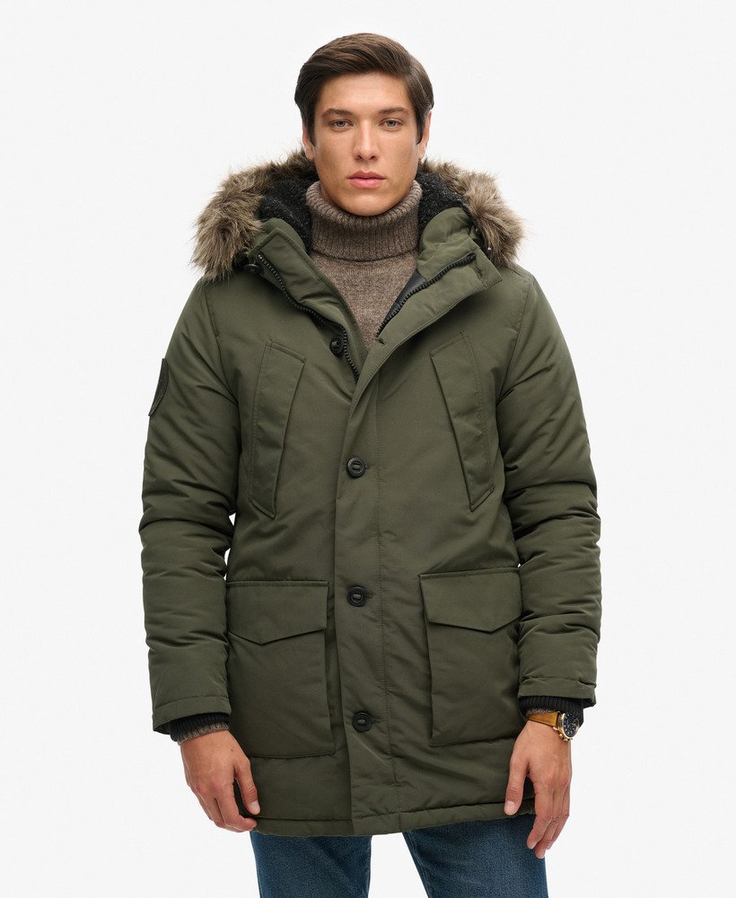 parka com capuz everest em pele sintética na cor verde-oliva da surplus goods