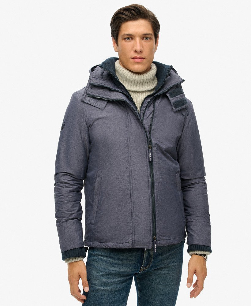 jaqueta corta-vento arctic sd com capuz e zíper frontal na cor azul marinho mescladoazul marinho.