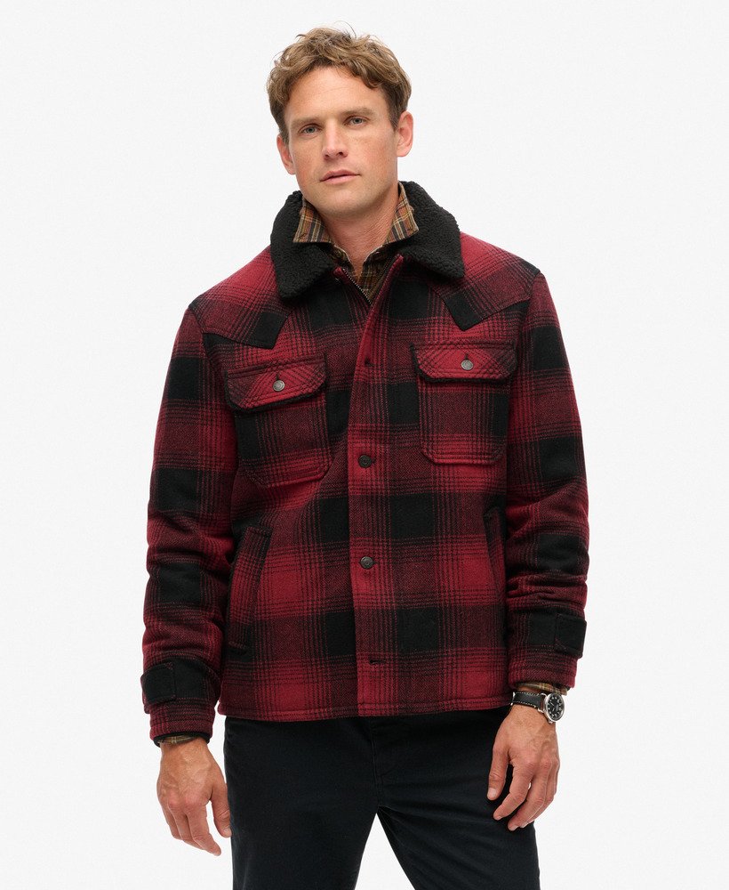 the merchant store - casaco de lã para uso diário em xadrez vermelho ruibarbo da merchant store