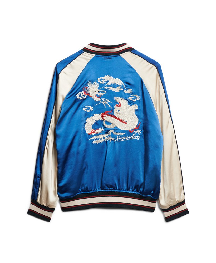 jaqueta bomber bordada sukajan na cor azul mazarine