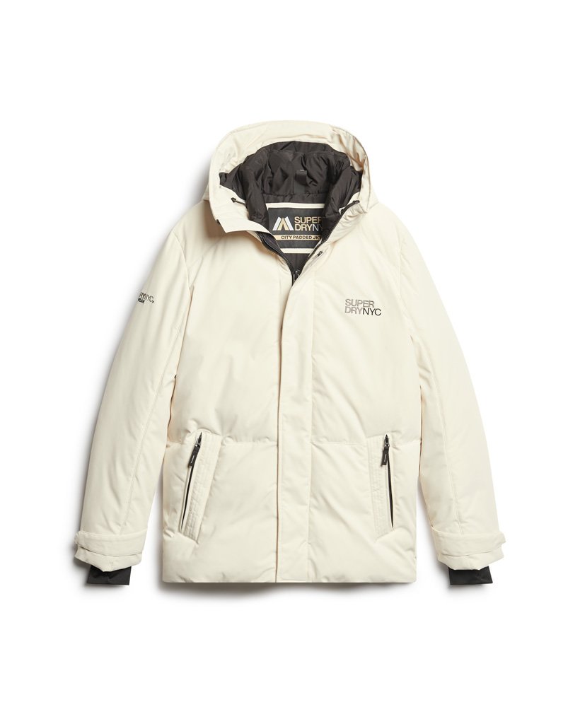 jaqueta parka acolchoada com capuz city estilo corta-vento na cor cinza nórdico.