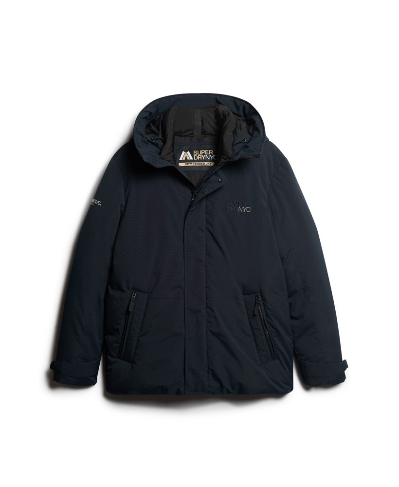 jaqueta parka acolchoada com capuz city na cor azul marinho eclipse.