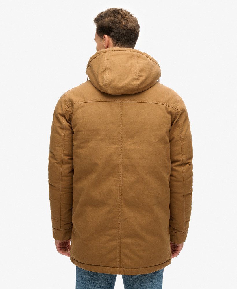 jaqueta parka com capuz workwear em denim co marrom tabaco