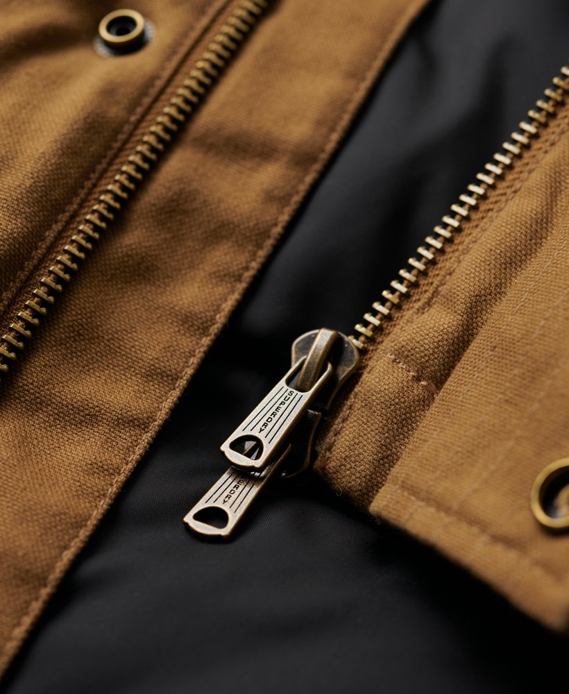 jaqueta parka com capuz workwear em denim co marrom tabaco