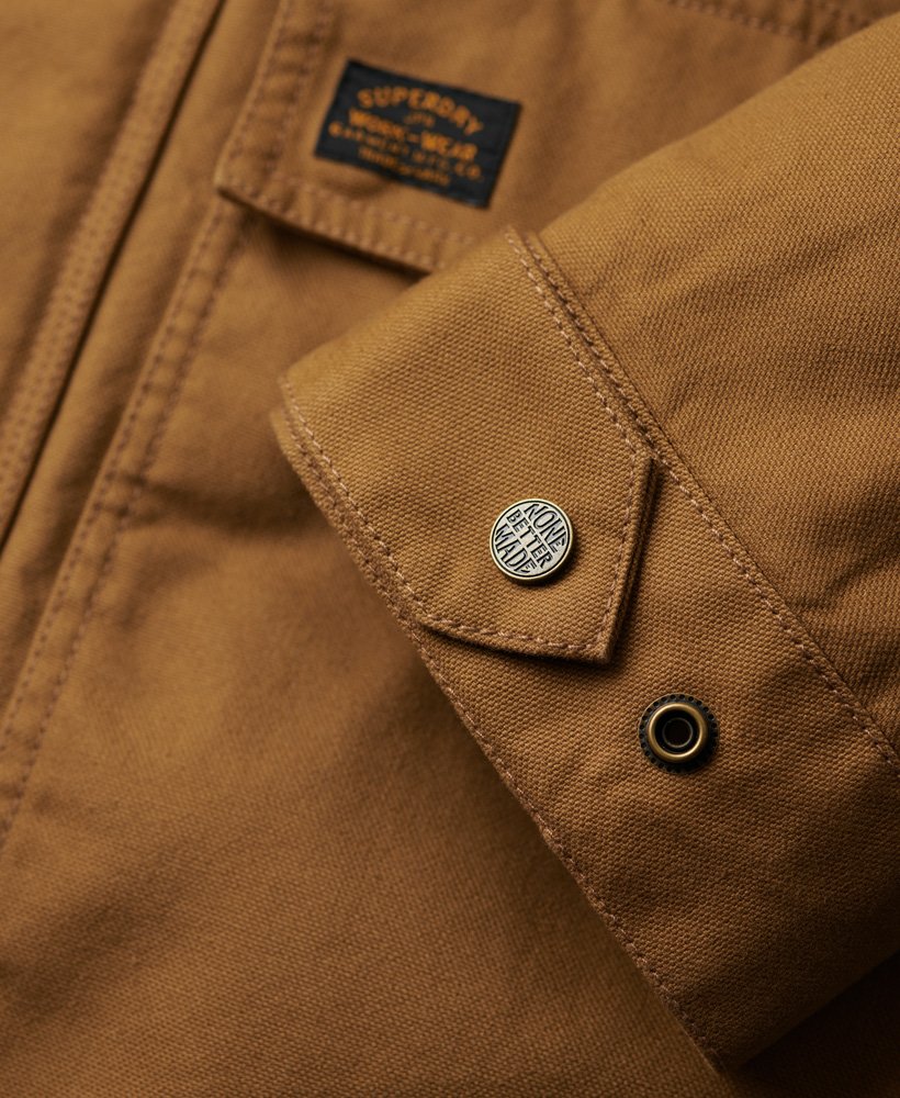 jaqueta parka com capuz workwear em denim co marrom tabaco