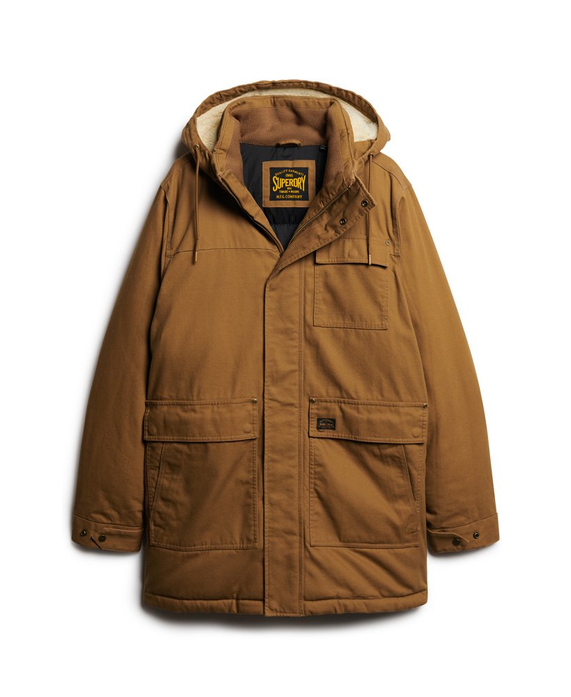 jaqueta parka com capuz workwear em denim co marrom tabaco