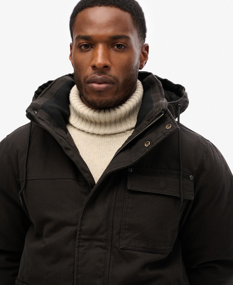 jaqueta parka com capuz workwear na cor preta