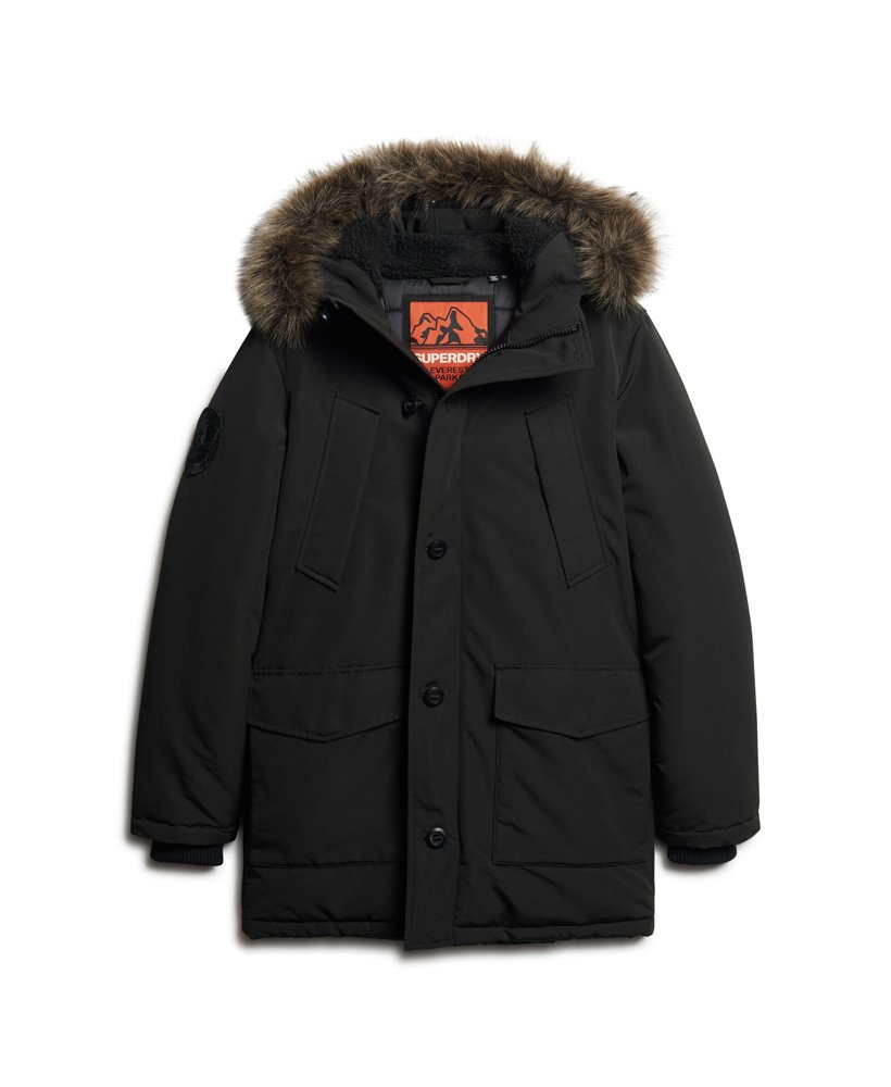 casaco parka com capuz em pele sintética everest na cor preto jato