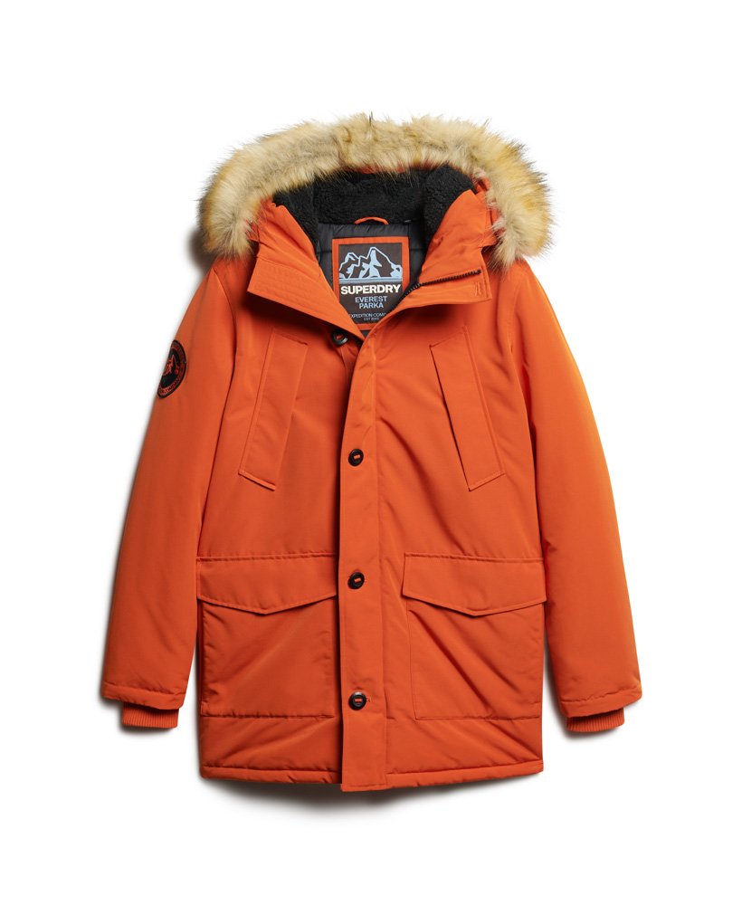 casaco parka com capuz everest em pele sintética na cor laranja abóbora.