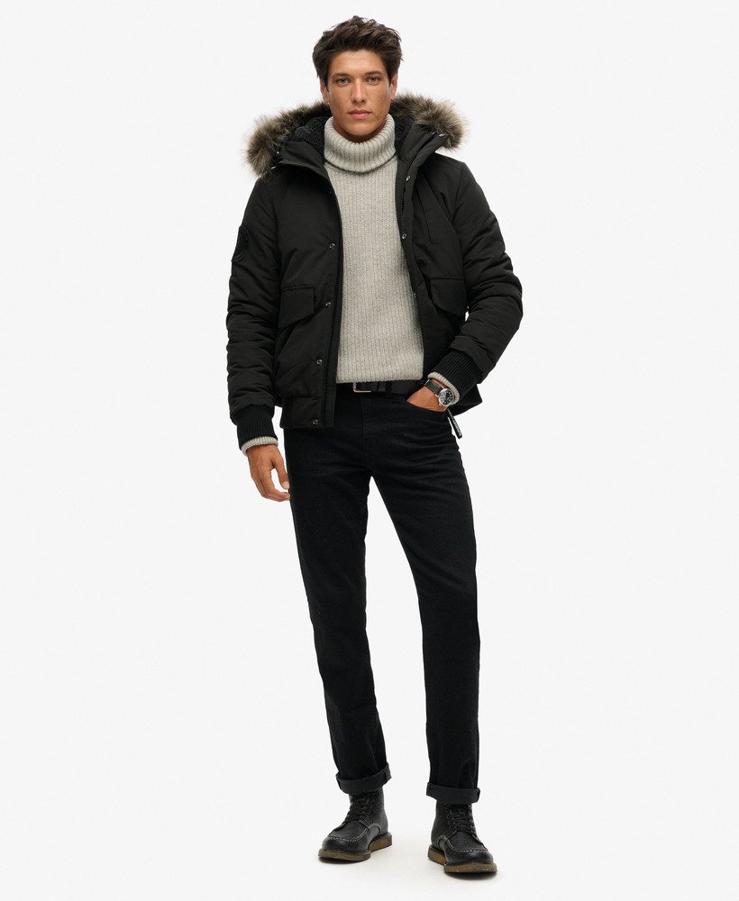 jaqueta bomber acolchoada everest com capuz na cor preto jato