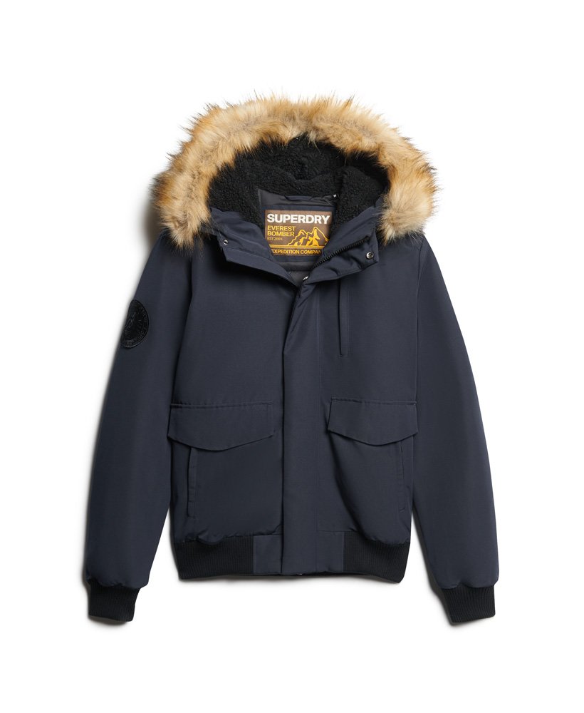 jaqueta bomber acolchoada everest com capuz na cor nordic chrome navy.