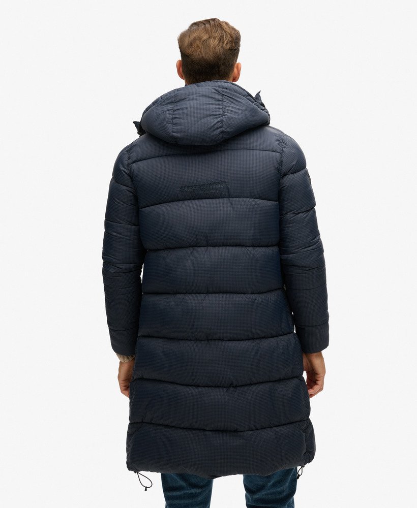 casaco puffer longo em ripstop xadrez azul-marinho eclipse