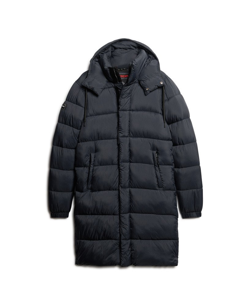 casaco puffer longo em ripstop xadrez azul-marinho eclipse