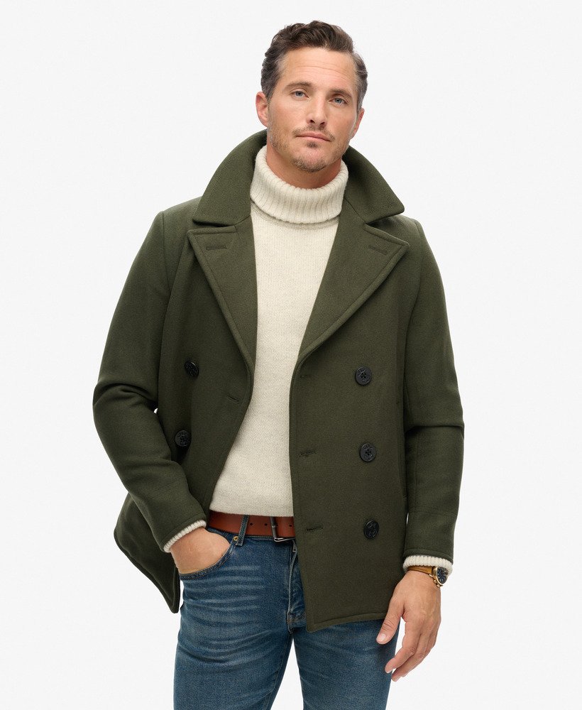 the merchant store - casaco de lã estilo marinheiro na cor verde musgo escuro