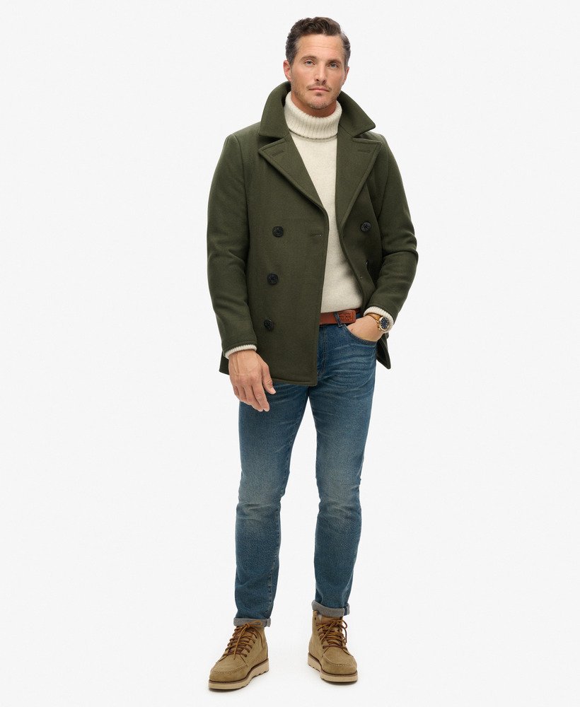 the merchant store - casaco de lã estilo marinheiro na cor verde musgo escuro