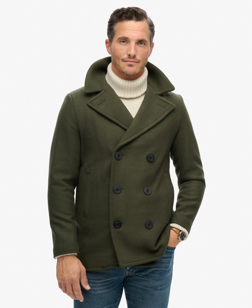 the merchant store - casaco de lã estilo marinheiro na cor verde musgo escuro