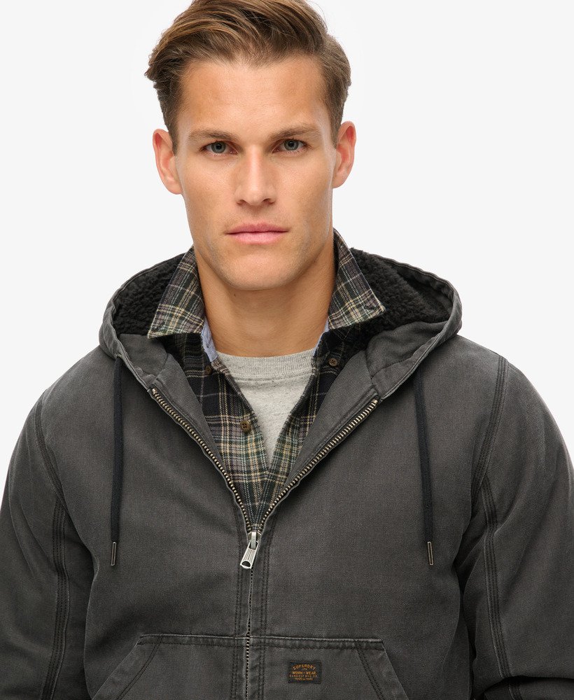 jaqueta bomber com capuz estilo vintage para trabalho na cor preta bison.