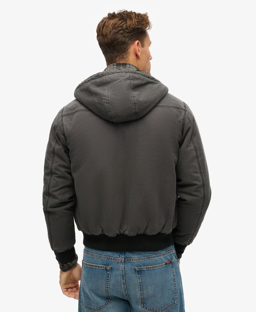 jaqueta bomber com capuz estilo vintage para trabalho na cor preta bison.