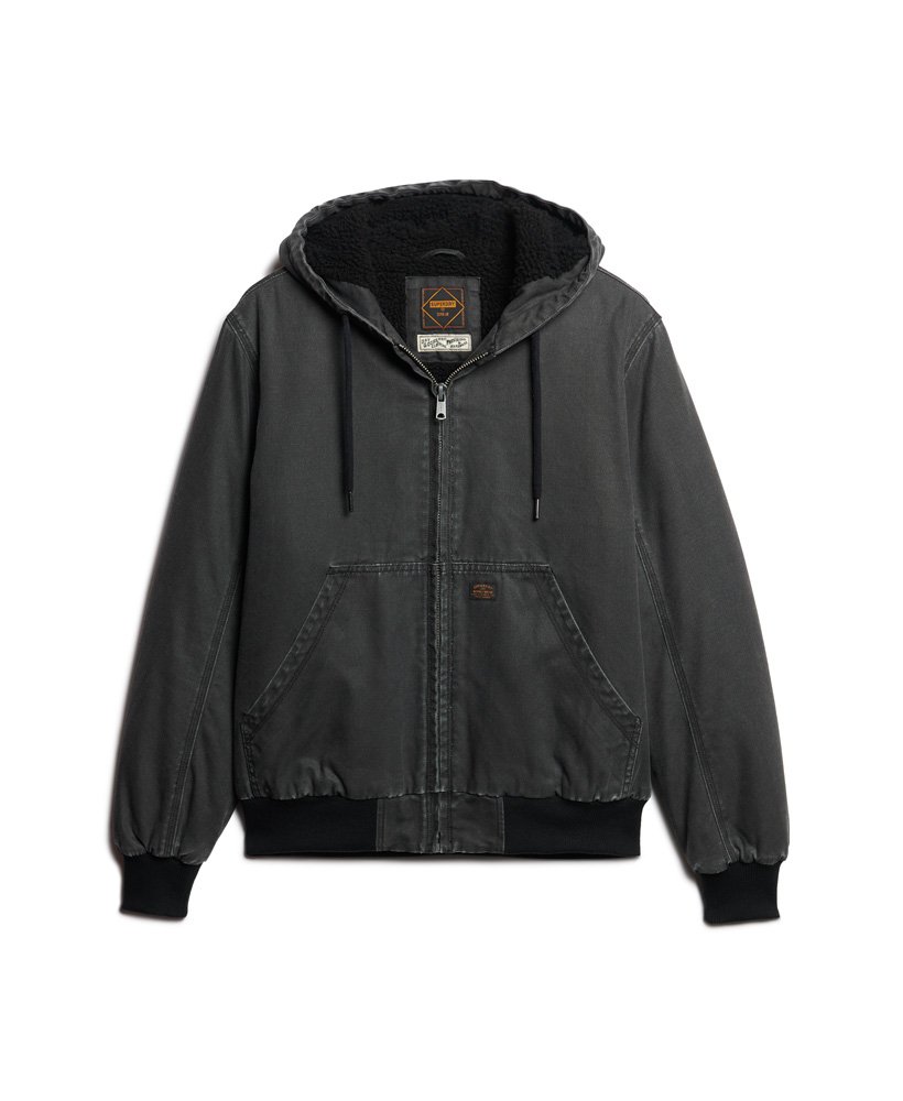 jaqueta bomber com capuz estilo vintage para trabalho na cor preta bison.